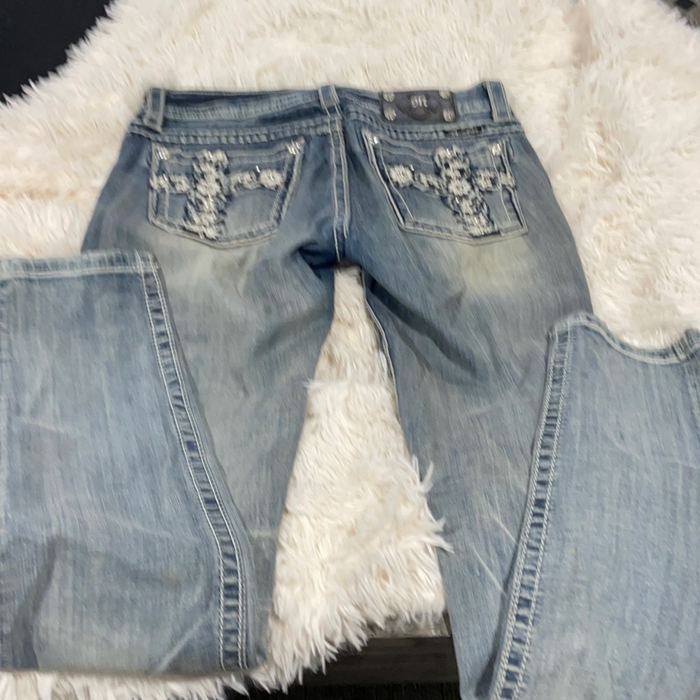 Miss me skinny jeans with flower bling pockets size 29